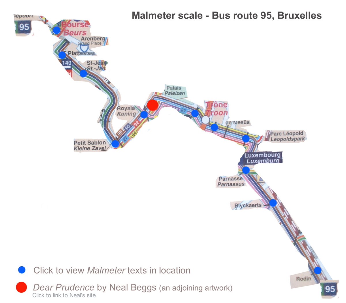 Malmeter Scale 95 bus route, Bruxelles 2007 (Public text work)
